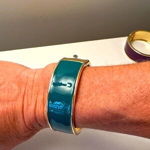 Enamel Bangle Bracelet - Teal with gold accents - new